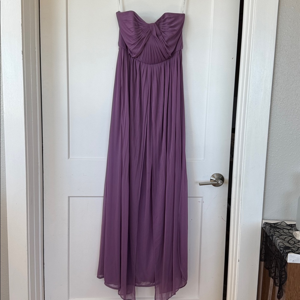 David’s Bridal purple strapless formal dress